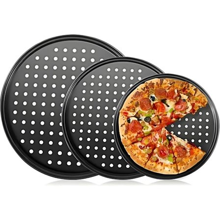 3 stk. - Pizzapander - rund pizzabakke - pizzabageplade - bageplade - runde bageplader m/ non