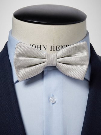 John Henric Men's Silver Bow Tie Plain Size Pre-tied