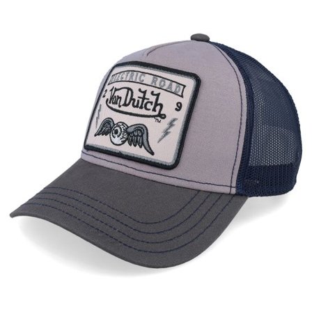 Von Dutch - Grå trucker Keps - Square Grey/Blue Trucker @ Hatstore