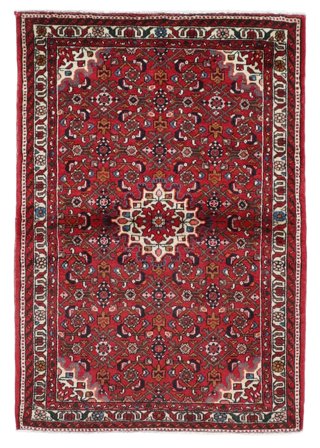 Hand Knotted Persian Hosseinabad Rug 110X157 Dark Red/Black