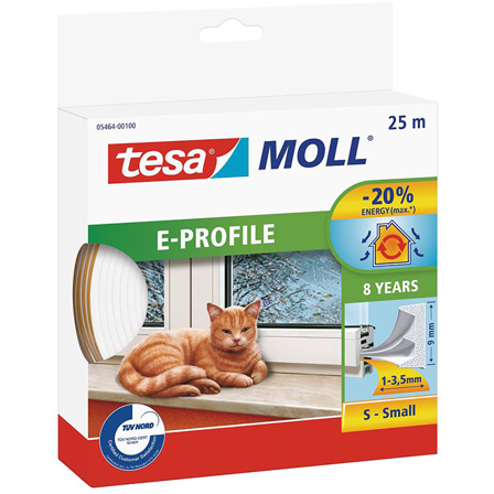 Tesa E-list 05464-00100-00 Tetningstape EPDM, 25 m, 9 mm x 4 mm Hvit, Maskintilbehør & forbruk
