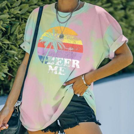 Tröja Med Rund Hals För Kvinnor Tie Dye Print Summer S