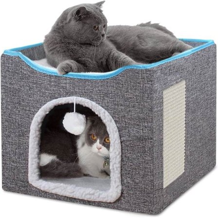 Kattbädd Fällbart Katthus Grotta med Klösbräda och Fluffig Boll Inomhus för Flera Små Husdjur 41 * 41 * 34 cm Grå