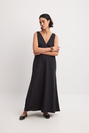 NA-KD Sleeveless V Neck Cotton Maxi Dress - Vårklänningar - Svart - EU 34