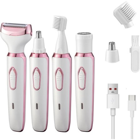 4-i-1 Elektrisk Barbermaskin/Epilator - Dame - Rosa, Hvit