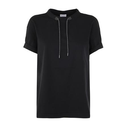 Brunello Cucinelli, Round Neck T-Shirt With Detail Czarny, Kobieta, Rozmiar: L