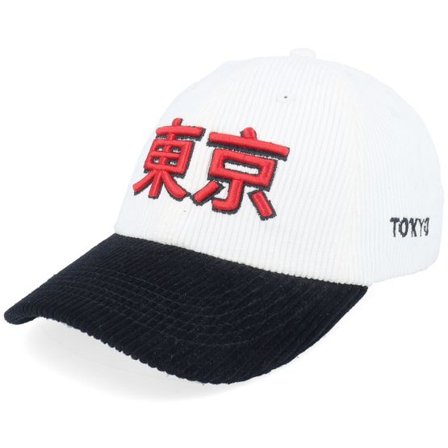 Iconic - Vit unconstructed Keps - Japanese Symbol Tokyo 3d Corduroy White/Black Dad Cap @ Hatstore