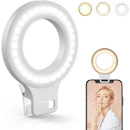 Klips-på Ringlys, Genopladeligt 60 LED Selfie Ringlys til Telefon, Laptop, Tablet (3 Modeller, 5 Lysstyrke Niveau)