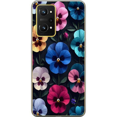 Yhteensopiva Puhelinkuori Realme GT Neo 3T Koristeellinen kukkakuvio, jossa on värikkäitä pensasmainen kukkia ja tumman tyylikäs tausta