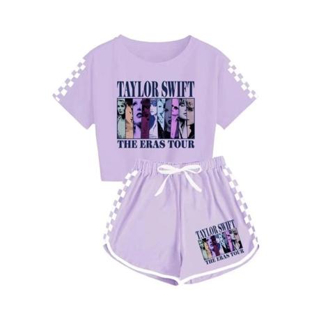Taylor Swift T-skjorte for menn og kvinner + shorts sportspyjamas barnesett Lilla- Perfet Purple 140cm
