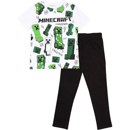 Minecraft Glitching Creeper Lang Pyjamasæt, Børn, 4-15 År, Hvid, Officiel Vare