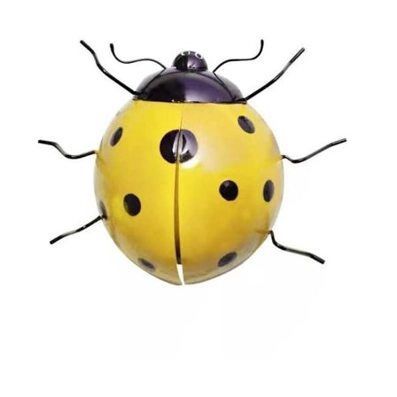 (Gul) Metal Havedekoration til væggen - Sød Mariehøne