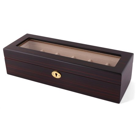 Lockable Gold-Tone & Ebony Wood Watch Case - 6 Watches for Men - Watch boxes