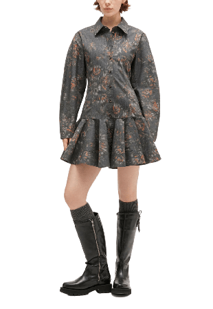 GANNI Printed Stretch Cotton Buttoned Mini Dress Klänningar Dam Svart 38