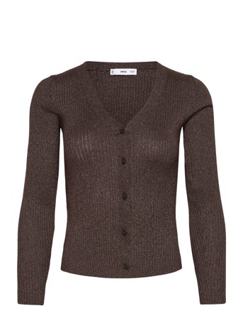 Mango Ribbed Knitted Cardigan - Brown - L