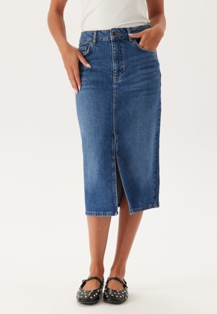 Object Collectors Item - Objellen Mw Midi Denim Skirt - Medium Blue Denim Detail:washe - Kläder - - Bubbleroom