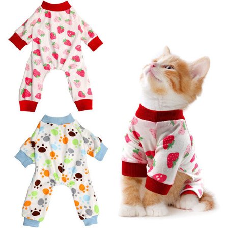 IC Valppyjamas 2-delat set - Söt kattpyjamas 1-delad mjuk valp-Onesie Pet Onesie Bekväm Onesie för valpar och katter (L blå-röd)