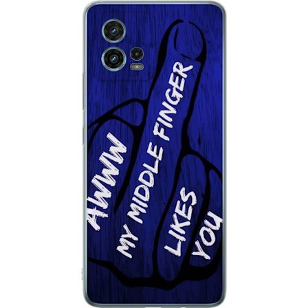 Kompatibelt Mobildeksel til Motorola Moto G72 Mørk typografisk illustrasjon med hjerteform og budskap om vennskap mot dyp blå tretekstur