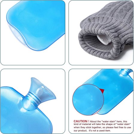 Strikket Filt Varmtvandsflaske, 2L Transparent Varmtvandspose - Lyseblå