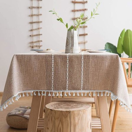 Tablecloth Rustic Plaid Cotton Linen Light Coffee Square Table Cloths For Kitchen Dining Room, Party, Holiday, Christmas, Buffet, 140x220cm
