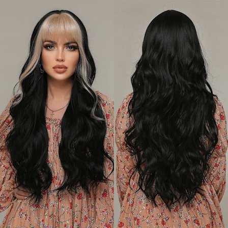 Lang bølget Ombre sort paryk til kvinder blond til sort paryk med pandehår naturlig syntetisk paryk med pandehår blond pandehår parykker til daglig 