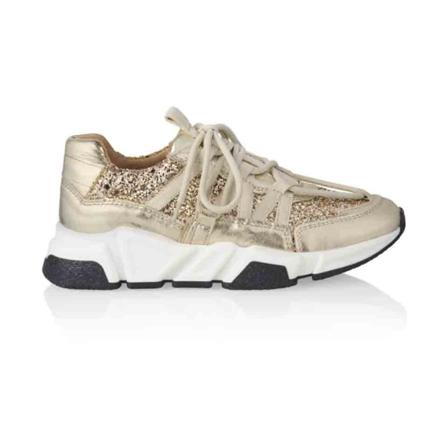Dwrs, Dwars Los Angeles glitter B9101 45 leer combi Champagne Geel, Dames, Maat:39 EU