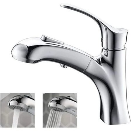 Hane til håndvaskarmatur med udtrækkelig spray vandstråler holdbar messing håndvaskarmatur bordplade håndvask krom