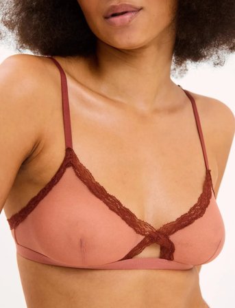 Understatement Underwear Mesh Lace Trim Triangle Bralette - Pink - M