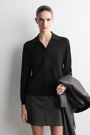 COS Knitted Linen-Merino Shirt in Black - Women