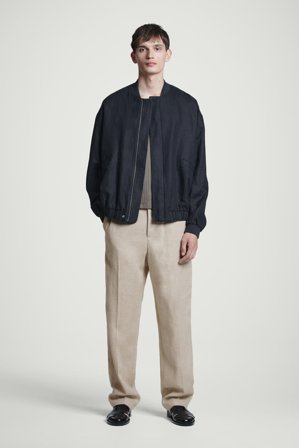 COS Herren Linen Bomber Jacket - Blau