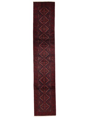 Noué À La Main Baloutche Fine Tapis 55X284 Persan De Laine Noir/Rouge Foncé Petit