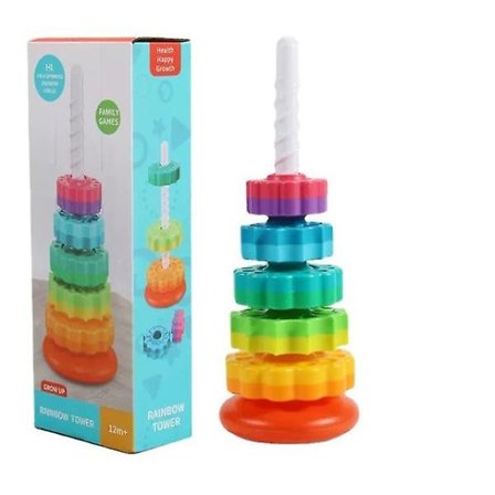 Baby Spinning Wheel Toy Rainbow Spin Tower Stacking Toys for Toddlers