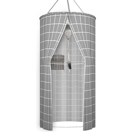 Duschdraperi Rund Polyester Hängande Isolerad Dubbel Dragkedja Bärbart Duschdraperi (Grå, 0,9m*2m){YFL}