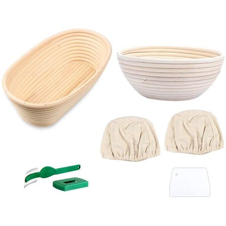 6-delt Banneton-kurv med avtagbart fôr og skrape for bakverktøy