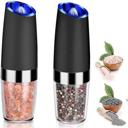 2 stk Gravity Elektrisk Salt- og Pepperkvernsett, Batteridrevet Salt- og Peppermølle