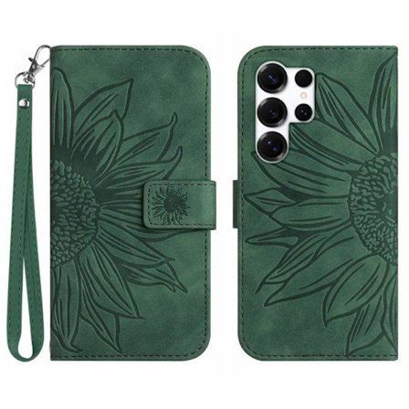 Samsung Galaxy S26 Ultra Plånboksfodral Konstläder Blommönster - Grön