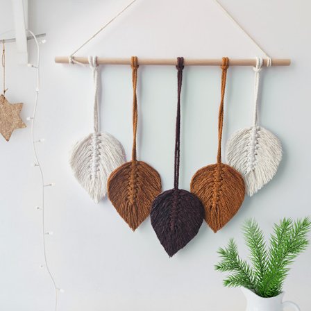 Makrame Veggoppheng - Fjær Veggdekor - Boho Vevd Blad