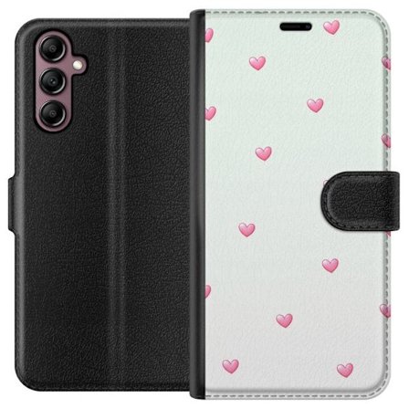 Kompatibel Tegnebogsetui til Samsung Samsung Galaxy A14 5G Minimalistisk mønster med lyserøde hjerter på en lysegrå baggrund, sødt og enkelt desi