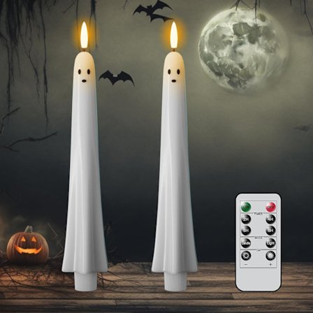 2 stk. Flammeløse, flimrende søde spøgelseslys, Halloween LED-spøgelseslys uden flamme, batteridrevet, velegnet til fester, feriemiddage