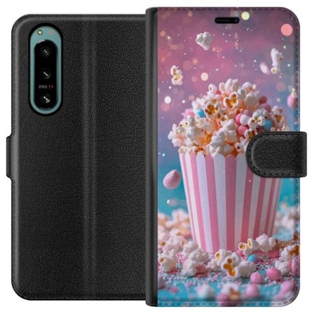 Kompatibelt Plånboksfodral till Sony Sony Xperia 5 IV Popcorn-hink retro bio snacks rolig figur