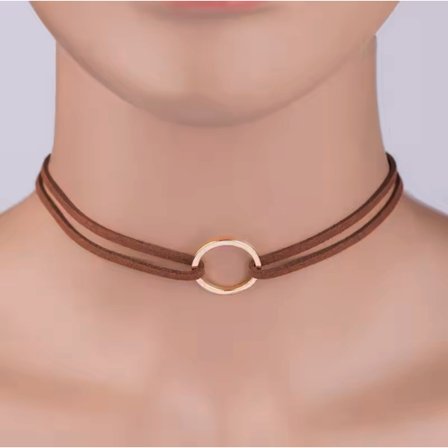 Retro Dubbelt Brunt Choker / Halsband med en Guld Ring / Cirkel