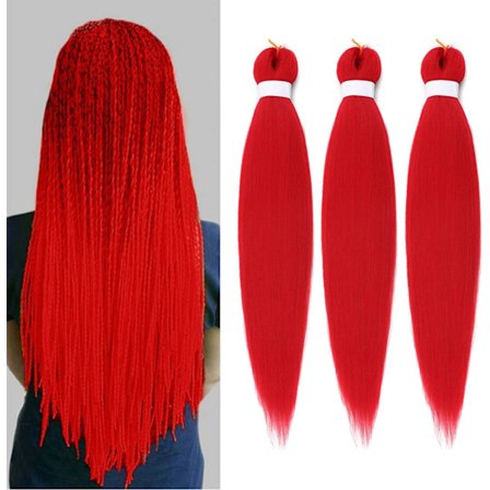 66cm Rød 3 pakker Forhåndsstrakt Flettehår Enkel Flette Profesjonell