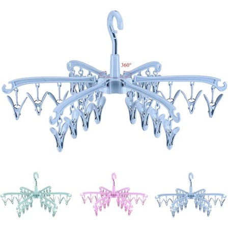 24 Tøjklemmer Sammenklappeligt Stativ til Sokker Roterbart Tørrestativ til Tøj Sokketørrer Kompatibel med Undertøj Tøj Sål Undertøj