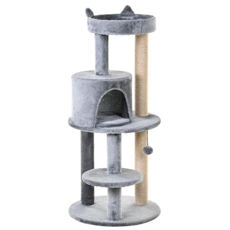 Rootz Cat Tree - Cat Activity Tree - Ridsestolper - Cat Cave - Cat House - Grå - 48x48x104 cm