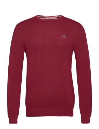 Cotton Pique C-Neck Strikkegenser M. Rund Krage Rød GANT