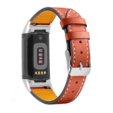 Enkelt klockarmband i äkta läder till Fitbit Charge 5 - Orange