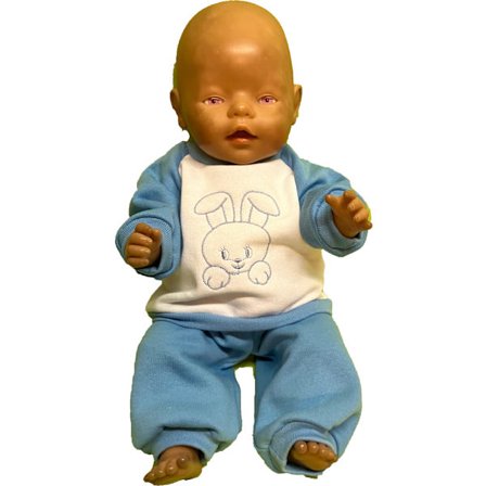 Myskläder i ljusblå/vit trikå till Baby Born, dockkläder