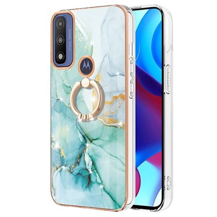 Marble Patterned Suojakuori With Ring Holder For Motorola Moto G Power (2022) / G Pure - Vihreä Marble Haze