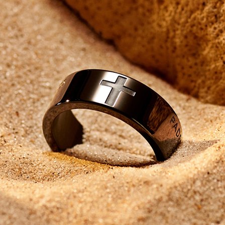 Unity | 8 mm Black Spanish Lord’s Prayer Ring for Men - Steel rings