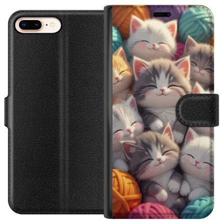 Yhteensopiva Lompakkokotelo Apple iPhone 7 Plus Suloiset nukkuvat kissanpennut tiiviisti yhdessä värikkäiden lankakerien keskellä pehmeässä leik